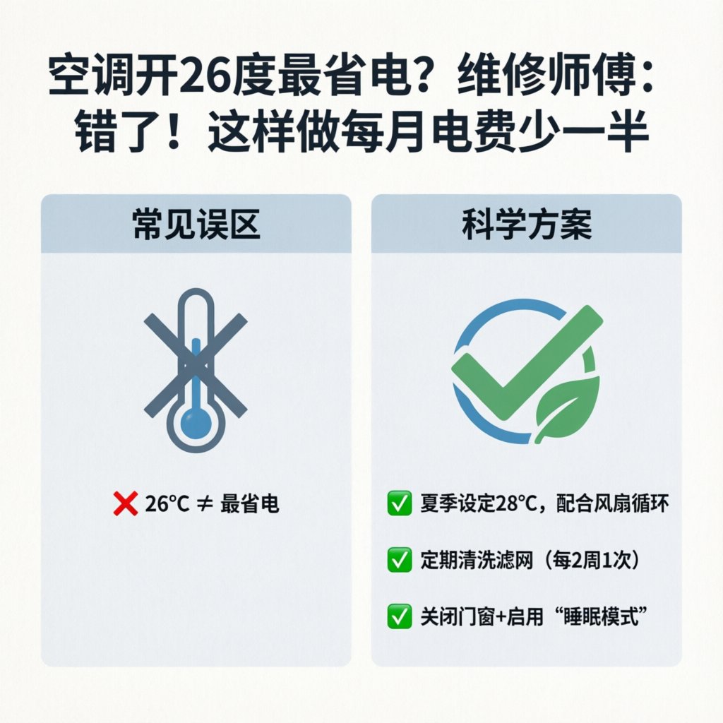 空调开26度最省电？维修师傅：错了！这样做每月电费少一半
