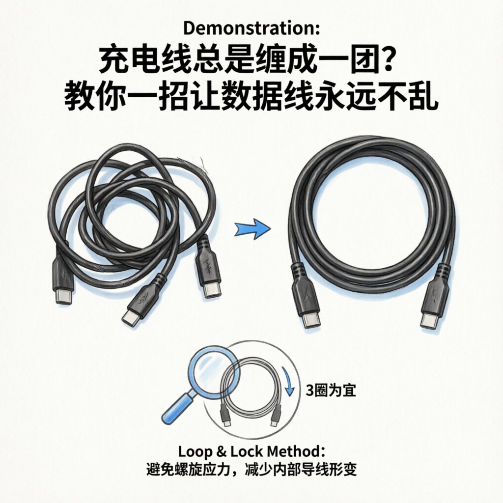 充电线总是缠成一团？教你一招让数据线永远不乱